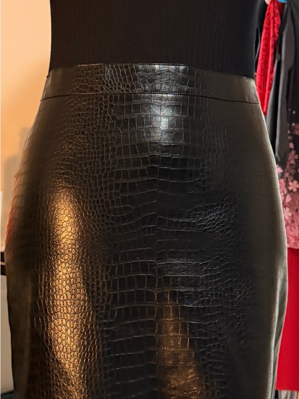 Lipsy Black Croc-Embossed Pencil Skirt